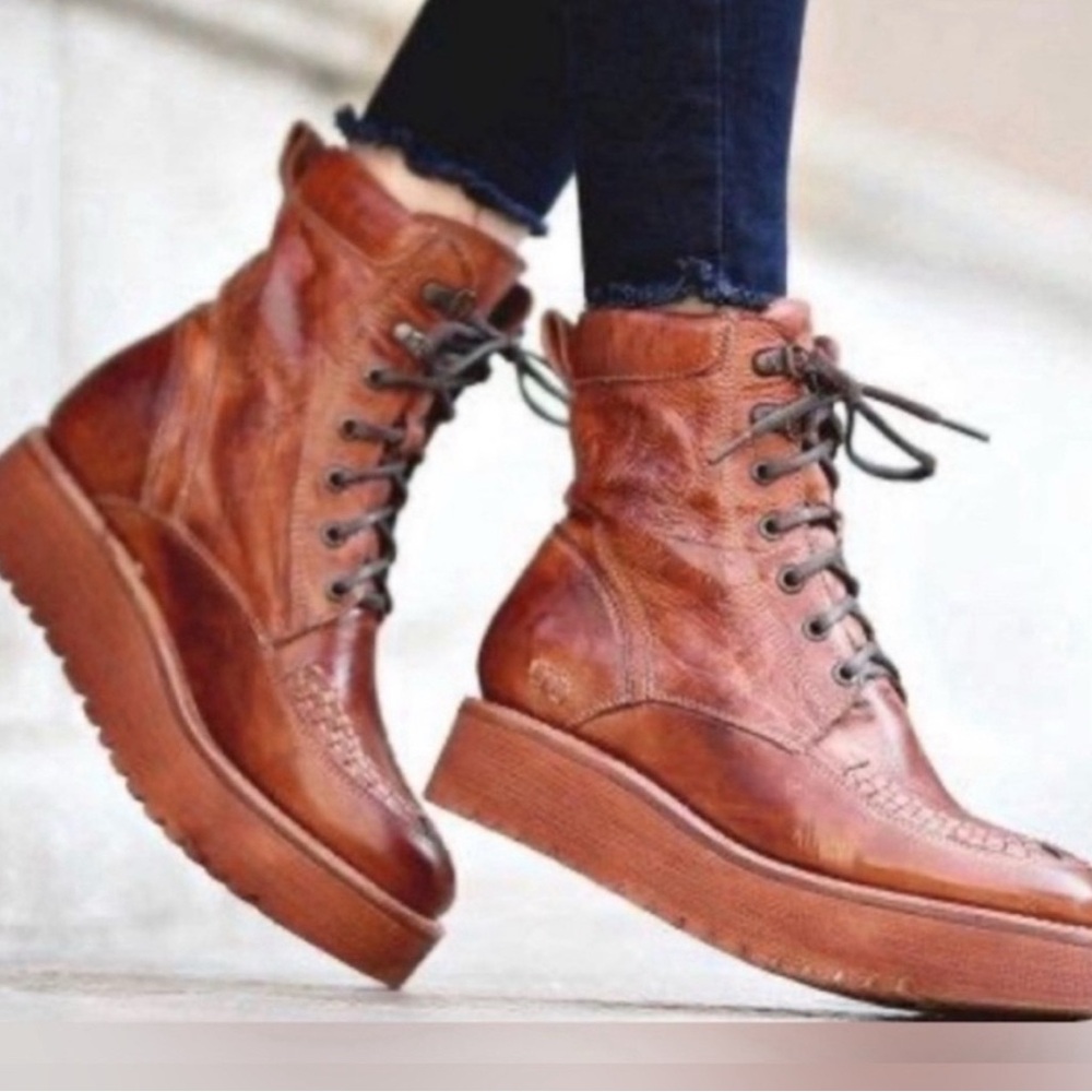 Bed Stu Brown Leather Combat Boots